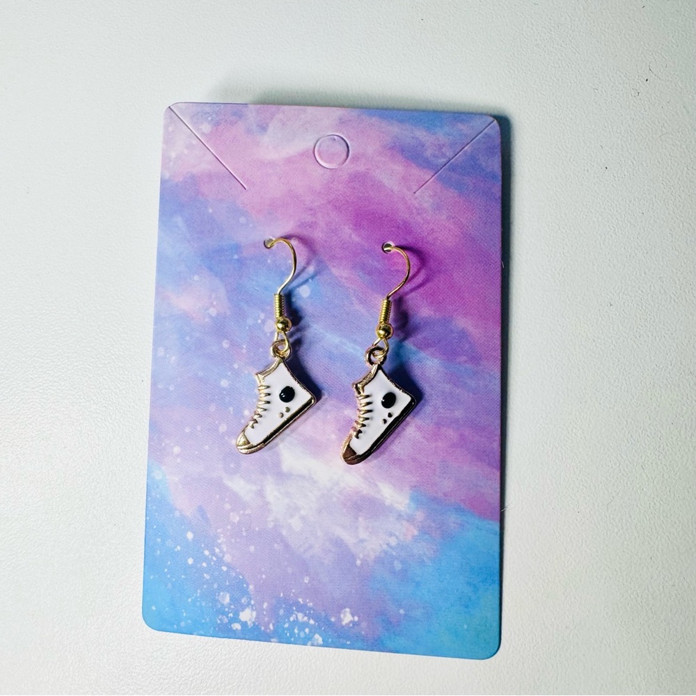 Converse white sneaker gold stainless steel hooks handmade dangle earrin…